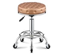 Ktrezs Taburaces de mostrador de Apoyo Ajustable Hidráulico Taburete Giratorio PU Tabres de Cuero para Masaje y salón SPA Facial SPA Medical Tattoo Silla Cushion & Wheels Gold