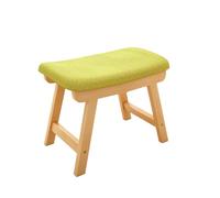 Ktrezs Taburete De Lino De Algodón con Patas De Madera Sólida, Asiento De Esponja De Alta Densidad Y Taburete De Maquillaje De Cubierta Lavable Extraíble Green-M