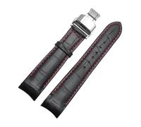 KTRSAVSSA Correa de reloj de piel de becerro con interfaz de arco de 18 mm, 19 mm, 20 mm, 21 mm, 22 mm, 23 mm y 24 mm, compatible con correas de reloj Tissot, Seiko y Omega.(Black-Red-Silvery,21mm)