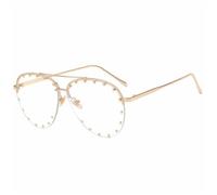 KTUCN Gafas de sol con remaches para mujer, estilo retro, sin montura, para hombre, para viajes al aire libre, con protección UV400, color dorado transparente, A