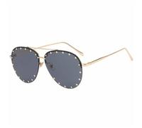 KTUCN Gafas de sol con remaches para mujer, estilo retro, sin montura, para hombre, para viajes al aire libre, con protección UV400, color gris dorado, 142 mm