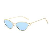 KTUCN Gafas de sol pequeñas con forma de ojo de gato para mujer, modernas, con montura de metal, lentes negras, para fiesta, color azul dorado, 129 mm