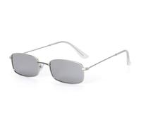 KTUCN Gafas de sol rectangulares pequeñas de moda para hombre y mujer, estilo vintage, con montura de metal, plateadas, longitud de las patillas: 136 mm.