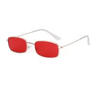 KTUCN Gafas de sol rectangulares pequeñas de moda para hombre y mujer, estilo vintage, con montura metálica, doradas y rojas, longitud de las patillas: 136 mm.
