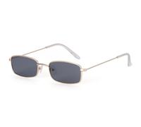 KTUCN Gafas de sol rectangulares pequeñas de moda para hombre y mujer, estilo vintage, con montura metálica, doradas y grises, longitud de las patillas: 136 mm.
