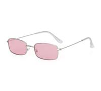 KTUCN Gafas de sol rectangulares pequeñas de moda para hombre y mujer, estilo vintage, con montura metálica, color plateado y rosa. Longitud de las patillas: 136 mm.