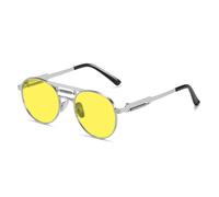 KTUCN Gafas de sol redondas estilo punk metal retro para mujer, con lentes de espejo degradadas transparentes,