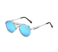 KTUCN Gafas de sol redondas estilo punk metal retro para mujer, con lentes de espejo degradadas transparentes,