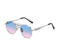 KTUCN Gafas de sol redondas estilo punk metal retro para mujer, con lentes de espejo degradadas transparentes,