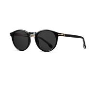 KTUCN Gafas de sol redondas vintage TAC polarizadas, negras y grises, BH01