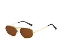 KTUCN Gafas de sol retro con forma de ojo de gato, de metal, con diseño de polígono irregular, para mujer y hombre, con protección UV400, estilo punk, color té dorado, 141 mm