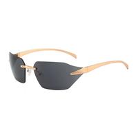 KTUCN Gafas de sol sin montura Y2k para mujer, elegantes gafas de sol negras con protección solar envolvente, montura de metal para hombre, color dorado y negro, 11 cm