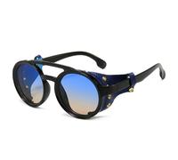 KTUCN Gafas de sol Steampunk para hombre, de cuero, redondas, con visión nocturna, estilo punk vintage, para senderismo y conducción, con protección UV400, color azul, HFA, 001