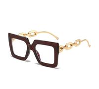 KTUCN Montura de gafas con cadena única para mujer, elegantes gafas de gran tamaño de color verde, marrón, 150 mm