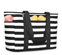 KTUEOV Bolso Playa Grande XXL Familiar 45L Impermeable Bolso Playa Mujer con Cremallera Saco de Praia Plegable y Lavable para Piscina, Viajes-Compartimento para Artículos Mojados