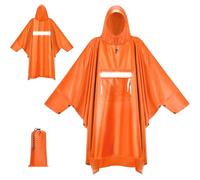 KTUEOV Poncho de Lluvia Impermeable, Ligero Chubasquero Unisex Adulto Capa lluvia Reutilizable con Capucha Multifuncional para Camping, Manta de Picnic, Trekking, Senderismo-Naranja