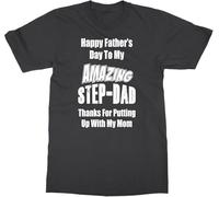 KTVB0A Happy Father's Day to My Amazing Step-Dad Thanks for Putting T-Shirt Mens Black Tees Unisex Shirt(Medium)
