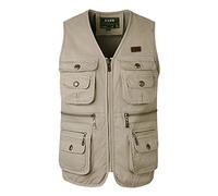 KTWOLEN Chaleco de Caceria para Hombre Chaleco Fotografía de Pesca Multibolsillos Chaleco de Caza Sin Mangas para Pescador Safari, Beis, XL