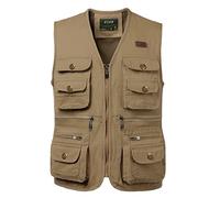 KTWOLEN Chaleco de Caceria para Hombre Chaleco Fotografía de Pesca Multibolsillos Chaleco de Caza Sin Mangas para Pescador Safari, Caqui, XL