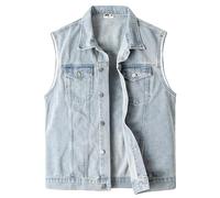 KTWOLEN Chaleco de Jeans para Hombre Vintage Chaleco Vaquero Sin Mangas de Moto Denim Casual con Botones y Multibolsillos, Azul, XL