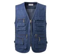 KTWOLEN Chaleco Vaquero para Hombres Multibolsillos Chaleco de Jeans Vintage Chaqueta sin Mangas Chaleco Moto Tejano con Cremallera, Azul, L