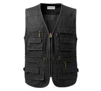 KTWOLEN Chaleco Vaquero para Hombres Multibolsillos Chaleco de Jeans Vintage Chaqueta sin Mangas Chaleco Moto Tejano con Cremallera, Negro, M