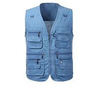KTWOLEN Hombres Chaleco de Pesca Secado Rápido Respirable Ligero Chaleco con Multibolsillos para Pesca Fotografía Caza Cámping Viajes, Azul, 6XL