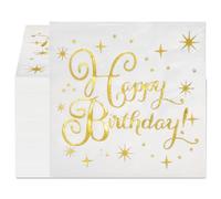 Ktxaby 100 servilletas de papel de feliz cumpleaños, 2 capas de papel de aluminio dorado, servilletas de mano desechables, servilletas de 5 x 5 pulgadas, servilletas de cóctel para decoración de mesa