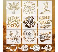 Ktxaby 13 plantillas de galletas con temática de trigo, reutilizables, artesanales, 14 x 14 cm, plantillas de café para manualidades, pintura, arte con leche, decoración de lienzo