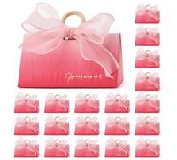 Ktxaby 20 cajas de regalo a granel, caja pequeña de agradecimiento para fiestas, caja de dulces fácil de montar con cinta de seda y mango de anillo de madera (degradado rosa)