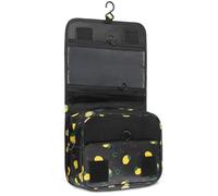 ktxaby Neceser de viaje plegable para colgar, organizador portátil impermeable para lavado y maquillaje con gancho, bolsa de cosméticos plegable para vacaciones, gimnasio, cabina y vuelo (negro limón)