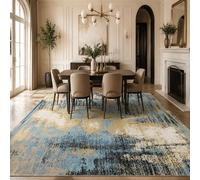 KTYUTJDH Alfombra abstracta moderna, azul, amarillo, negro, blanco, rectangular, 180 x 240 cm, alfombras grandes y suaves, Art Déco, hogar, oficina, salón, comedor, dormitorio