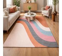 KTYUTJDH Alfombra de área abstracta, multicolor, diseño moderno, rosa, gris, azul, naranja, beige, blanco, rectangular, 110 x 200 cm, alfombra de pelo corto, alfombra para sala de estar, dormitorio