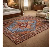 KTYUTJDH Alfombra de área, diseño floral retro, rojo, azul, naranja, verde, multicolor, rectangular, 200 x 300 cm, alfombra extragrande, lavable, antideslizante, comedor, dormitorio