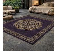 KTYUTJDH Alfombra de área, diseño tradicional de flores orientales, color morado, amarillo, multicolor, cuadrada, 140 x 140 cm, alfombras para sala de estar, debajo de la mesa de café, decoración de