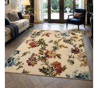 KTYUTJDH Alfombra de área, floral, oriental, vintage, beige, rojo, azul, rosa, marrón, blanco, rectangular, 180 x 240 cm, alfombras grandes y suaves, Art Deco para el hogar, oficina, salón, comedor