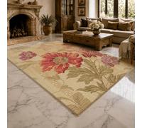 KTYUTJDH Alfombra de área, floral, oriental, vintage, beige, rojo, verde, morado, rectangular, 180 x 240 cm, alfombras grandes y suaves, Art Deco para el hogar, oficina, salón, comedor, dormitorio