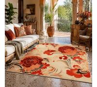 KTYUTJDH Alfombra de área, floral, oriental, vintage, rojo, beige, gris, rectangular, 180 x 240 cm, alfombras grandes y suaves, Art Deco para el hogar, oficina, salón, comedor, dormitorio