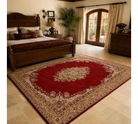 KTYUTJDH Alfombra de área, oriental vintage, rojo, beige, rectangular, 180 x 240 cm, alfombras grandes y suaves Art Deco para el hogar, oficina, salón, comedor, dormitorio