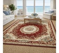 KTYUTJDH - Alfombra, diseño floral oriental, vintage, rojo, beige, mostaza, rectangular, 110 x 180 cm, alfombra de salón, dormitorio, lavable, cocina, oficina, corredor, protección del suelo,