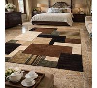 KTYUTJDH Alfombra geométrica abstracta marrón, beige, negro, verde, multicolor, rectangular, 200 x 230 cm, alfombra grande para sala de estar, dormitorio, lavable, antideslizante