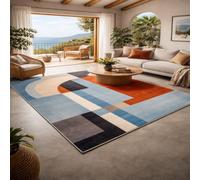 KTYUTJDH Alfombra geométrica, moderna, azul, naranja, negro, beige, blanco, gris, rectangular, 110 x 180 cm, alfombra de salón, dormitorio, lavable, cocina, oficina, corredor, protección del suelo,