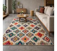 KTYUTJDH Alfombra geométrica, roja, naranja, verde, azul, amarillo, rosa, beige, colorida, rectangular, 200 x 300 cm, alfombra extragrande para sala de estar, lavable, antideslizante, comedor