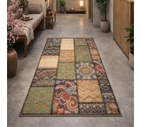 KTYUTJDH Alfombra geométrica tradicional roja, azul, verde, amarillo, naranja, multicolor, rectangular, 130 x 180 cm, lavable, para sala de estar, dormitorio, protección del suelo, decoración del