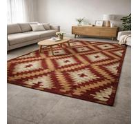 KTYUTJDH Alfombra geométrica vintage oriental, rojo, beige, art deco, rectangular, 100 x 180 cm, alfombra de pelo bajo, sala de estar, sofá, comedor, cocina, dormitorio