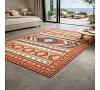 KTYUTJDH Alfombra, Geométrico Vintage Rojo, Amarillo, Azul, Marrón, Blanco, Naranja, Rectangular 110 x 160 cm, Alfombra Sala Dormitorio Lavable, Cocina Oficina Corredor, Protección del Suelo,