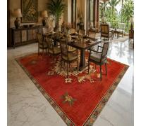 KTYUTJDH Alfombra lavable a máquina, rectangular, 90 x 100 cm, diseño geométrico vintage, rojo, beige, verde y marrón, alfombras para sala de estar, dormitorio, cuarto de servicio, alfombra de suelo