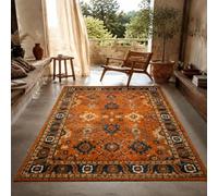 KTYUTJDH Alfombra lavable a máquina, rectangular, 90 x 100 cm, vintage, naranja, azul, beige, blanco, alfombras para sala de estar, dormitorio, cuarto de servicio, alfombra de suelo, mesita de noche