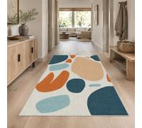 KTYUTJDH Alfombra moderna abstracta azul, naranja, beige, blanco, rectangular, 90 x 100 cm, alfombras para sala de estar, dormitorio, cuarto de servicio, alfombra de suelo, mesita de noche