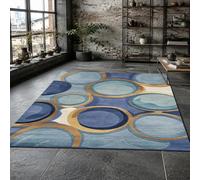 KTYUTJDH Alfombra moderna geométrica azul, amarillo, marrón, beige, rectangular, 180 x 240 cm, alfombras grandes y suaves Art Deco para el hogar, oficina, salón, comedor, dormitorio